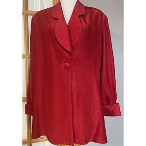 Vtg Design Todays Blazer Jacket Womens Sz L Red Satin Academia City Made In USA